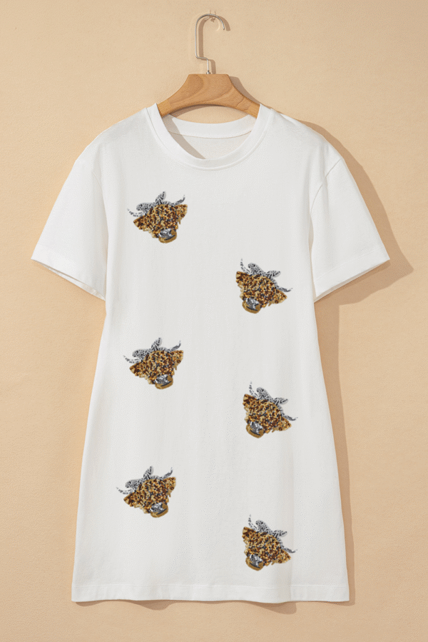 White Cute Heifer Patched Crewneck Shift T Shirt Dress