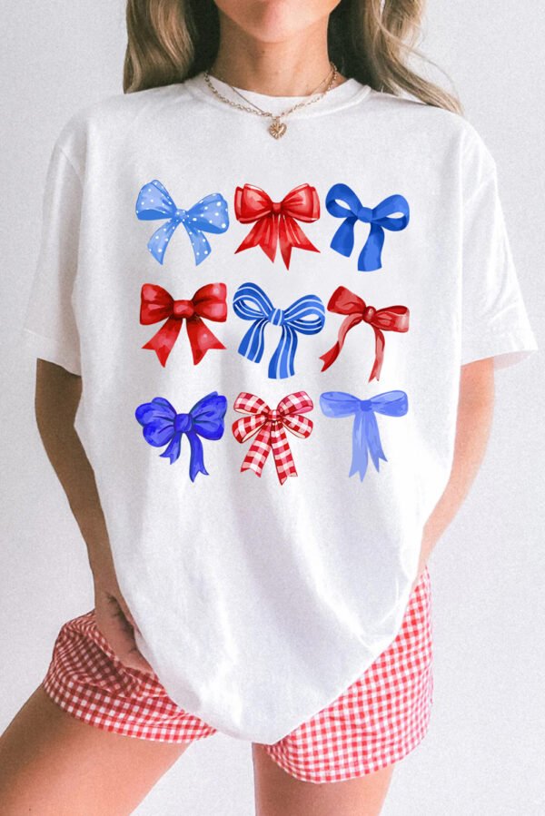 White USA Inspire Bow Print Crewneck Independence Day Tee