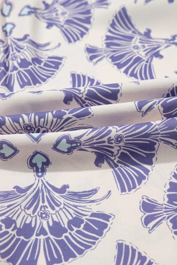 Sky Blue Printed Shirt Collar Half Button A-line Mini Dress