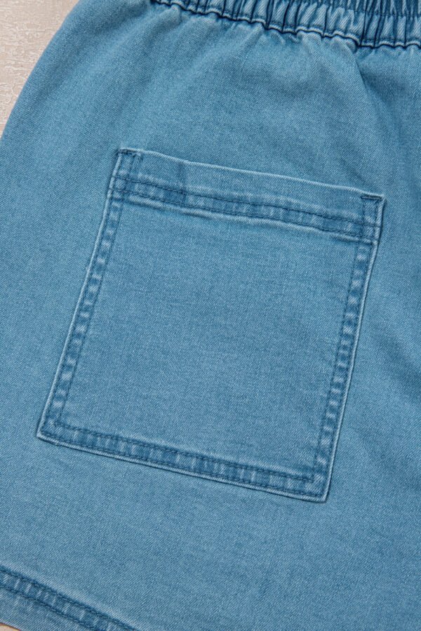 Beau Blue Contrast Drawstring Elastic Waist Denim Shorts