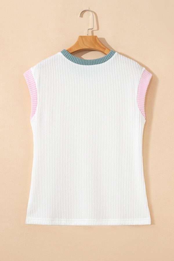 White Color Block Corded Knit Crew Neck Tee