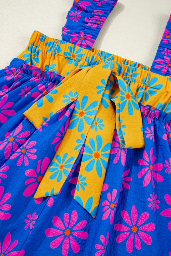 Blue Floral Colorblock Flutter Straps Flowy Tank Top