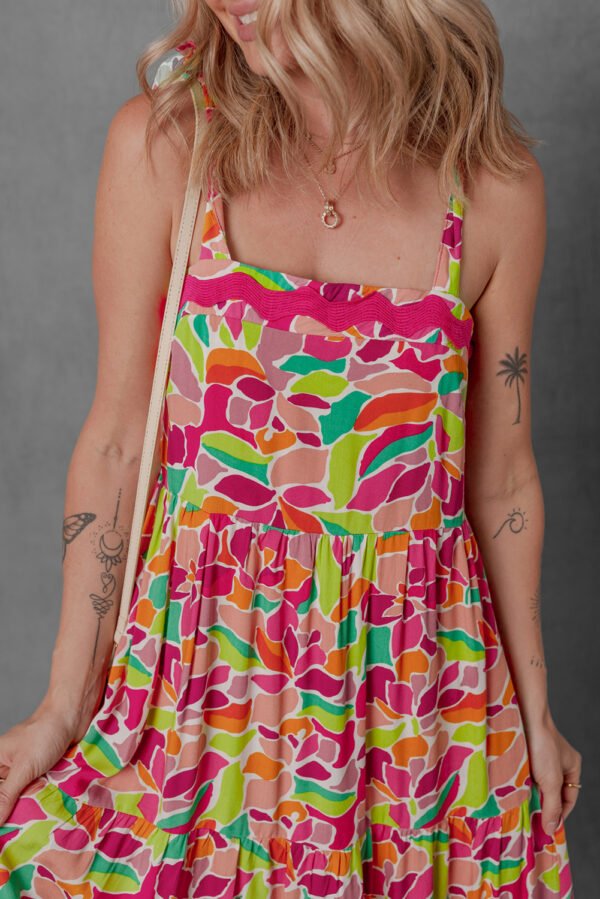 Multicolour Floral Tied Straps Ricrac Trim Maxi Dress