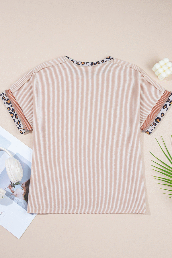 Jet Stream Sequin Rodeo Patch Twisted Rib Colorblock Leopard Trim T Shirt