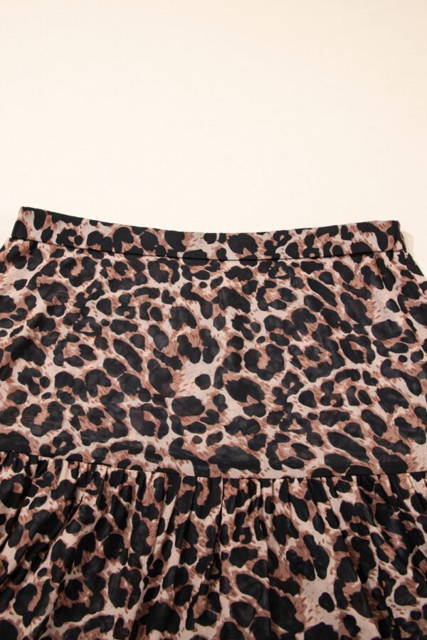 Brown Leopard Floral Reversible Ruffle Hem Maxi Skirt
