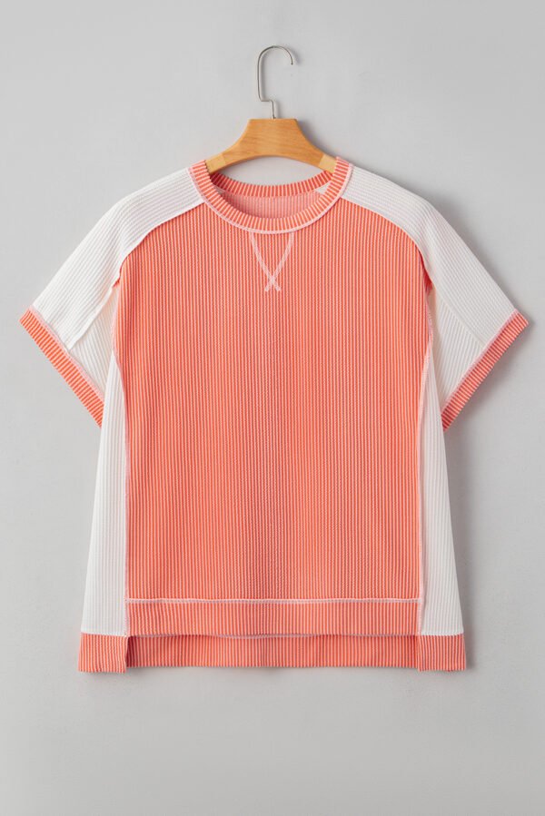 Carrot Twist Rib Colorblock Hi Low Plus Size Short Sleeve Top