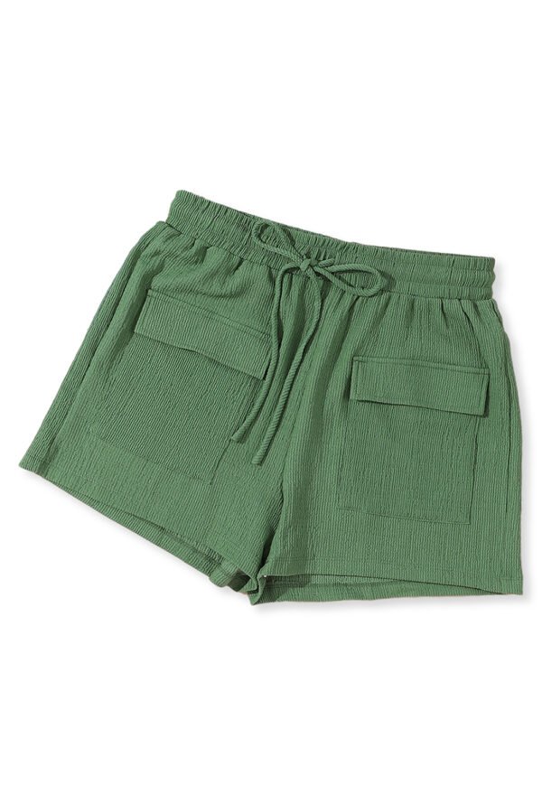 Green Flap Pocket Casual Drawstring Shorts