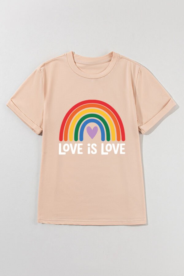 Khaki Love is Love Rainbow Heart Printed Cotton Blend T Shirt
