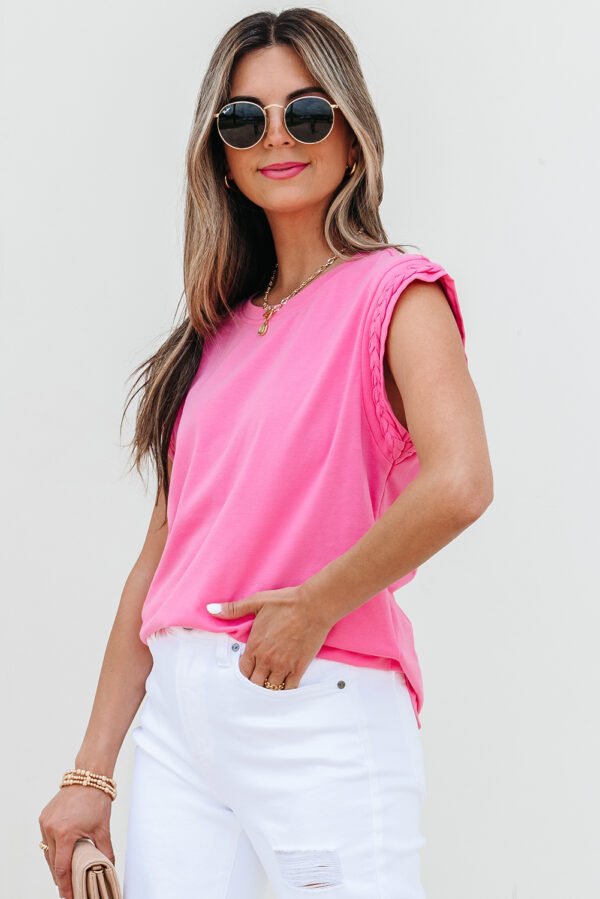 Bonbon Braided Cap Sleeve Crew Neck T Shirt