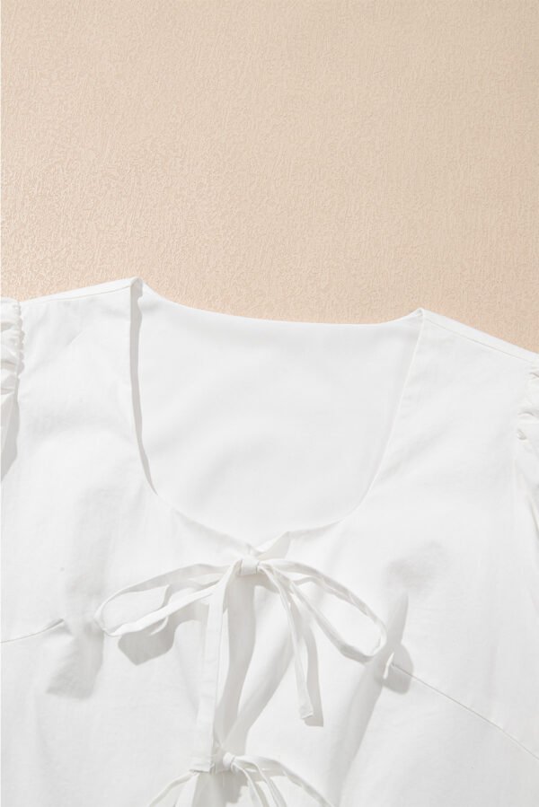 White Bow Knot Decor Square Neck Puff Sleeve Peplum Top
