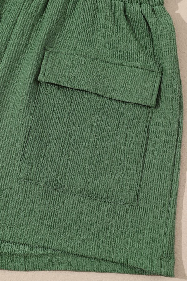 Green Flap Pocket Casual Drawstring Shorts
