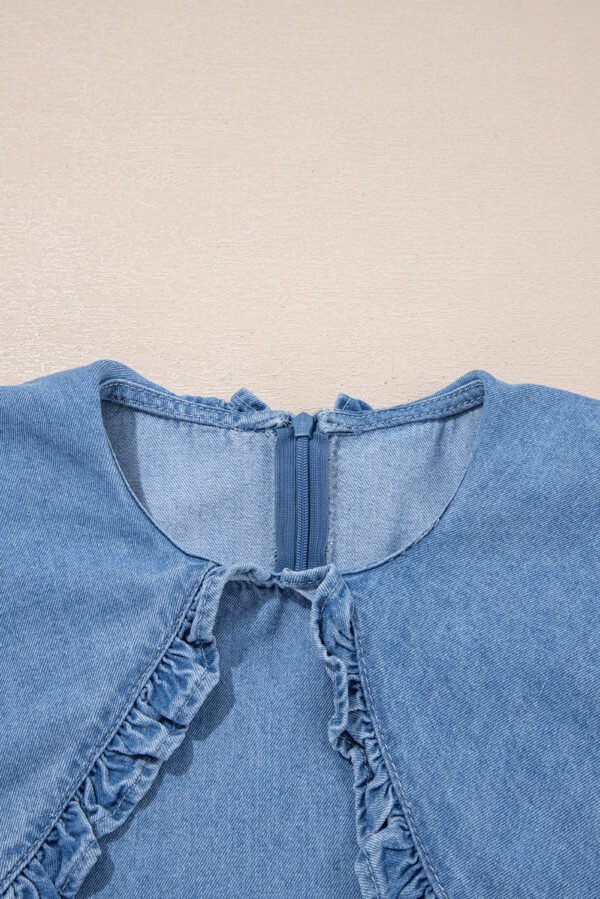 Beau Blue Frilled Peter Pan Collar Loose Denim Short Dress