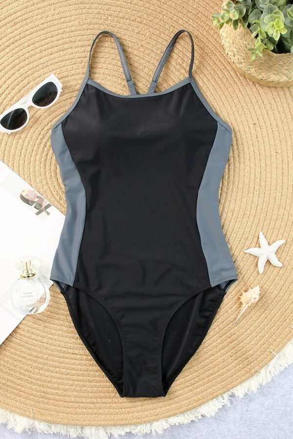 Black Spaghetti Strap Cutout Back Sporty One Piece Swimsuit