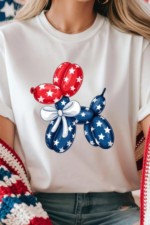 White American Flag Inspired Balloon Dog Graphic Cotton Blend T Shirt