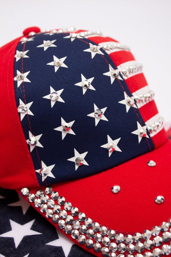 Fiery Red American Flag Rhinestone Decor Baseball Cap