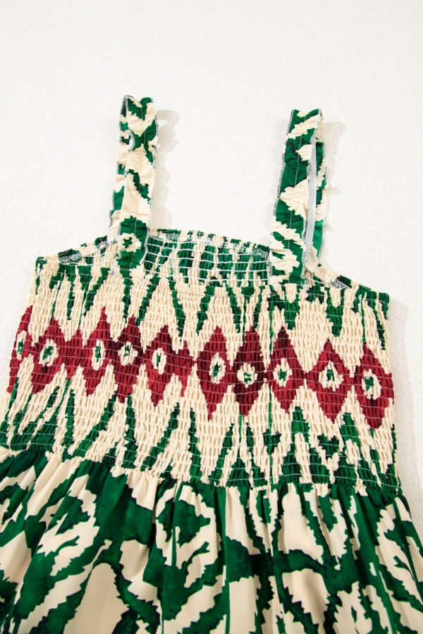 Green Western Aztec Shirred A-line Sleeveless Maxi Dress