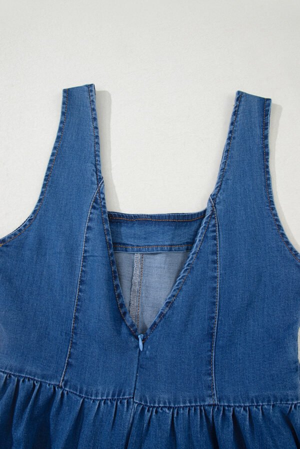 Sail Blue Square Neck Bowknot A-line Sleeveless Denim Dress