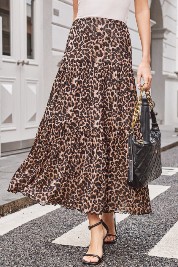 Brown Leopard Floral Reversible Ruffle Hem Maxi Skirt