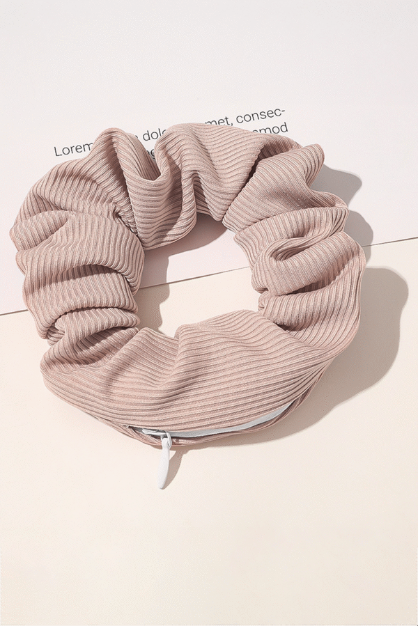 Delicacy Ribbed Hair Scrunchie with Hidden Zipper Pocket