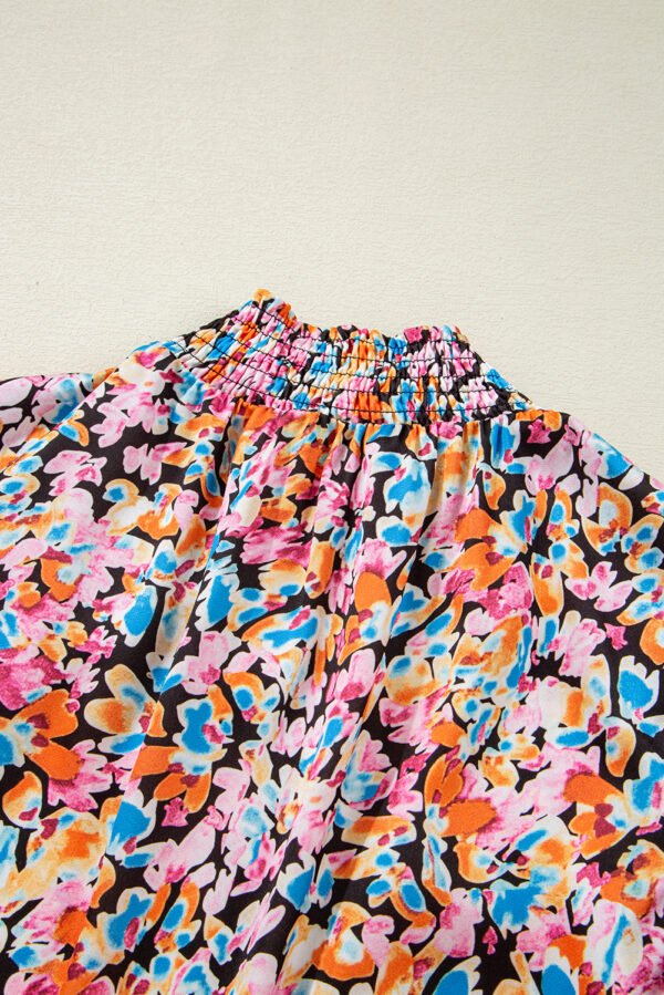 Orange Floral Print Flutter Sleeve Blouse Top