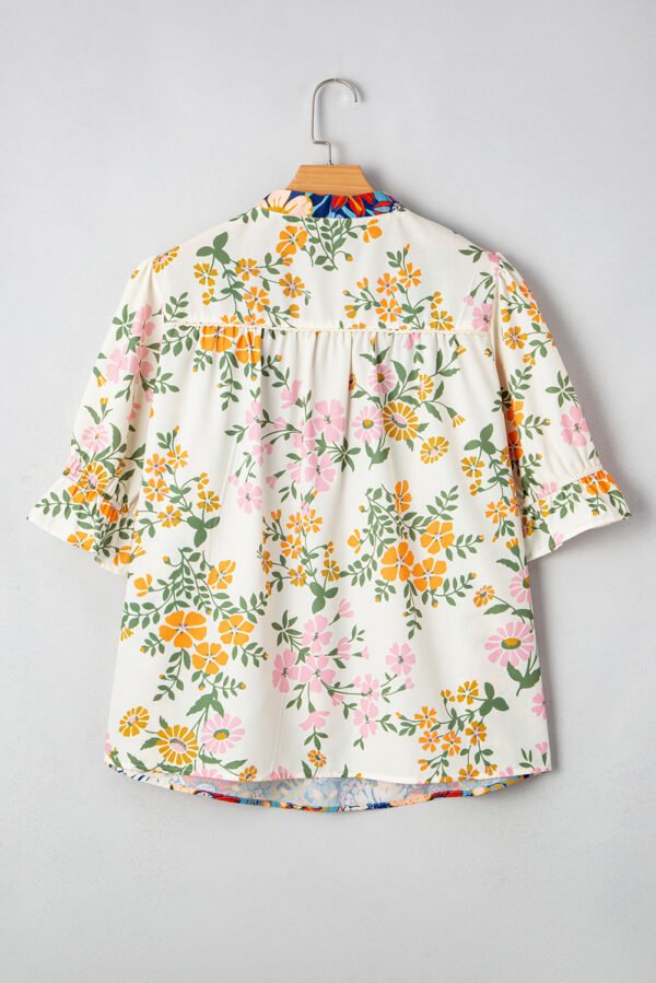 Multicolour Plus Size Floral Print Woven V Neck Half Sleeve Blouse
