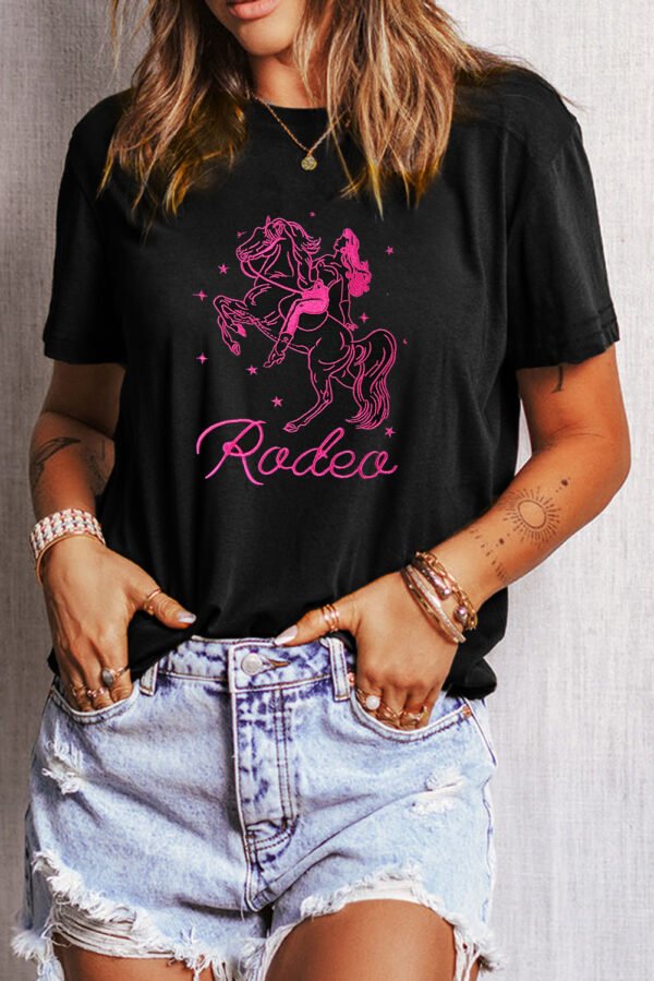 Black Cowgirl Rodeo Embroidered Pattern Western Fashion Tee