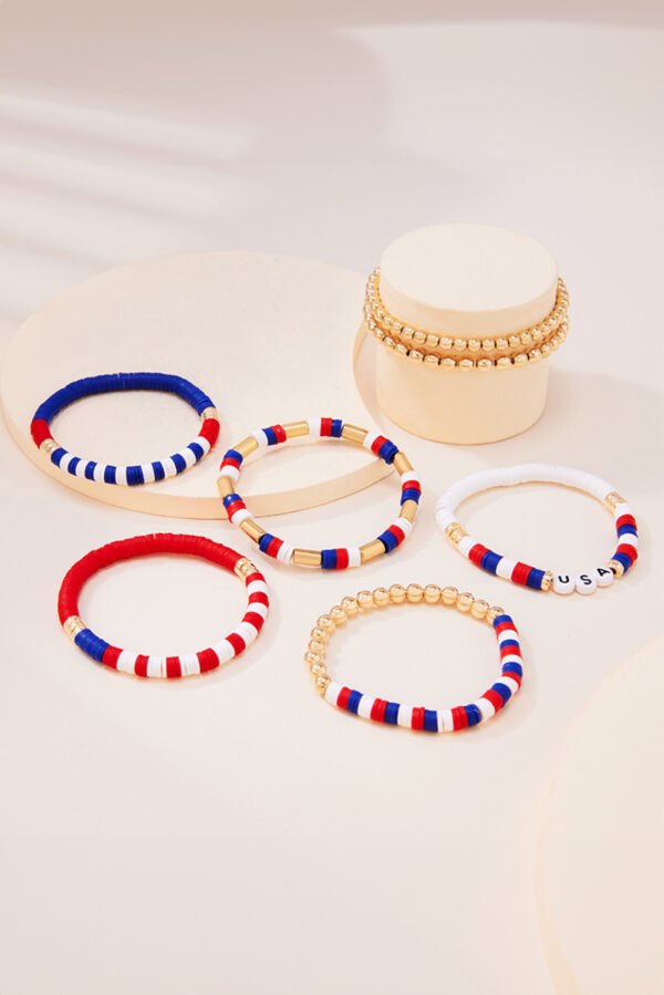 Gold USA Flag Inspired Beaded Layered Bracelet Set