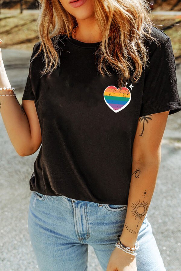 Black Pride Heart Cracking Graphic Detail Cotton Blend T Shirt