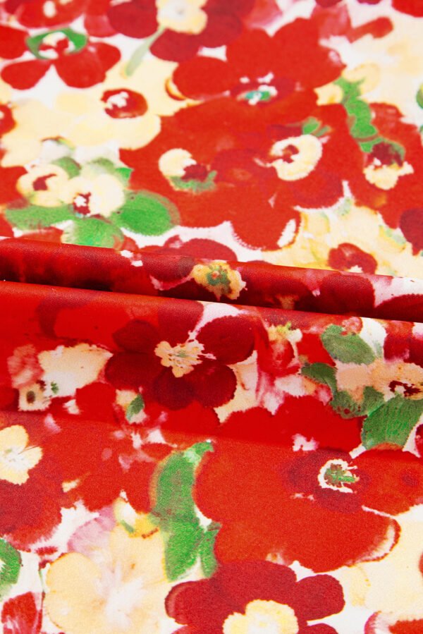 Red Floral Bubble Sleeve Pleated V Neck Wrap Blouse