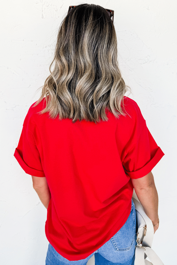 Red USA Bow Printed Casual Cotton Blend T Shirt