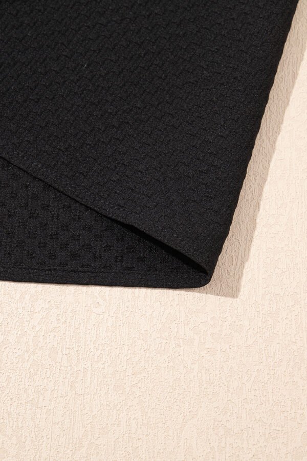 Black Feather Bubble Sleeve Patchwork Textured Blouse