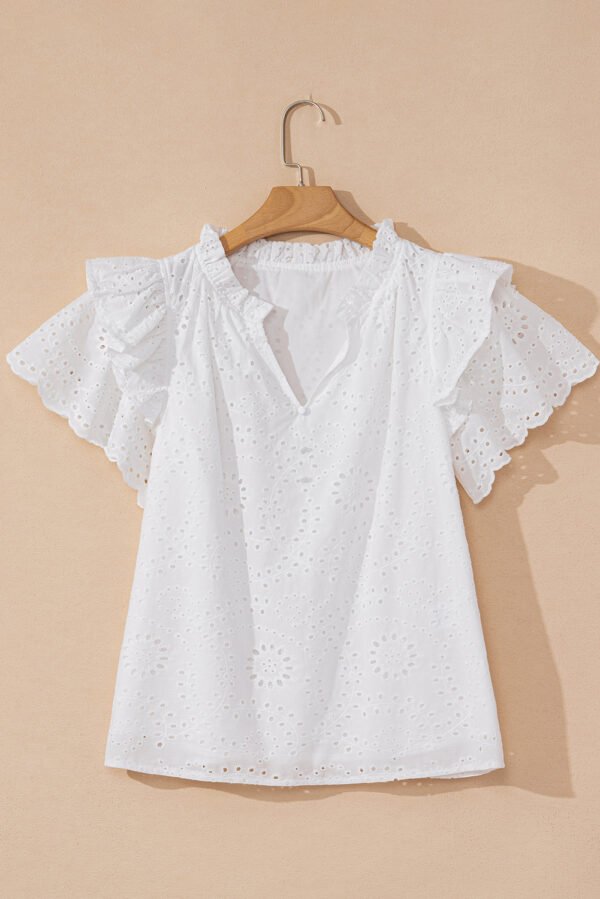 White Broderie Anglaise Ruffle Short Sleeve Blouse