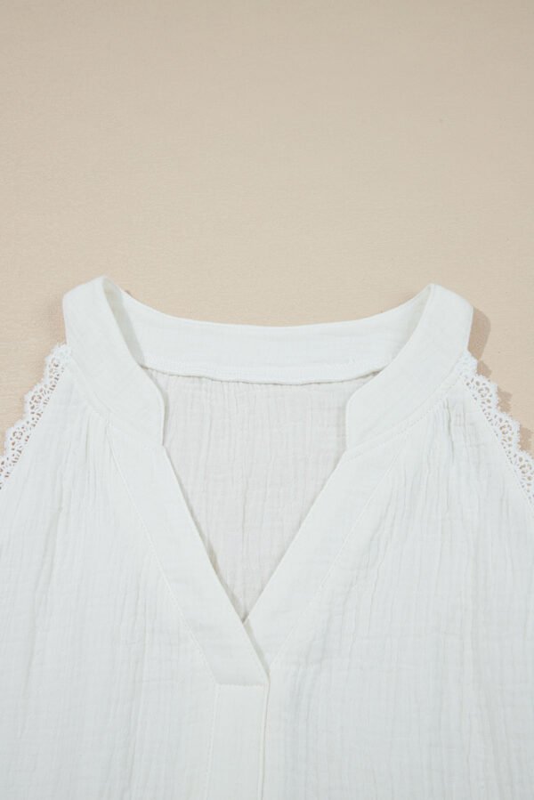 White Textured Lace Trim Pure Cotton Sleeveless Top