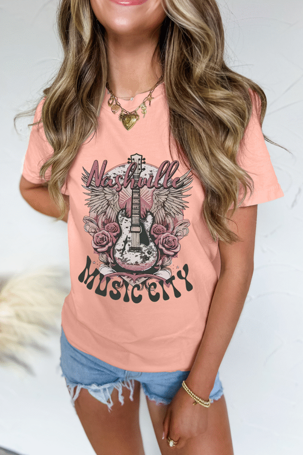 Pink Nashville MUSIC CITY Guitar Graphic Crewneck Tee
