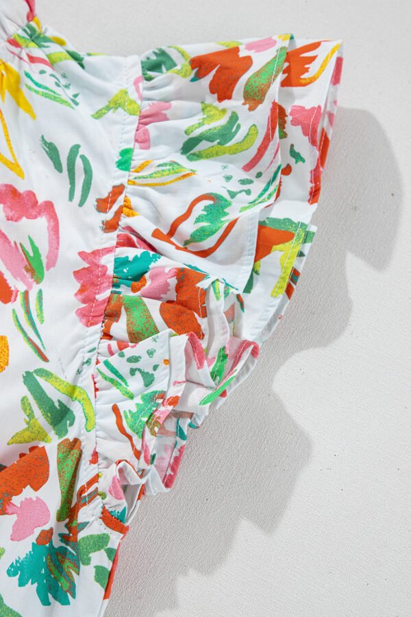 Multicolour Allover Floral Printed Flutter Sleeve Split Neck Blouse