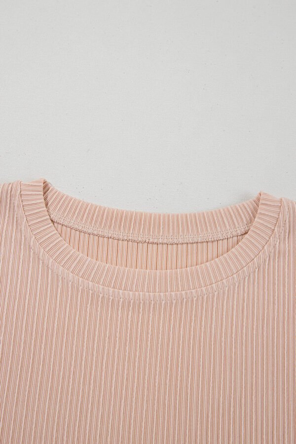 Jet Stream Textured Knit Round Neck Short Sleeve Top