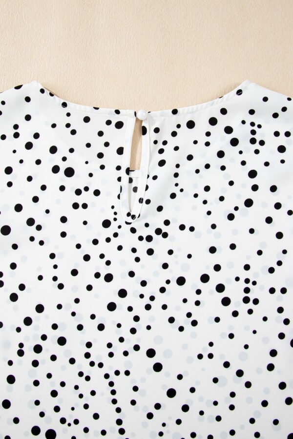 White Dalmatian Print Layered Ruffled Short Sleeve Blouse