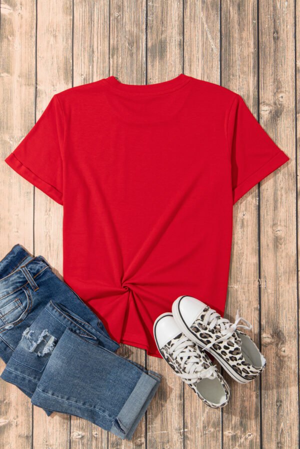 Red Glittering Rugby Pattern Crew Neck Game Day T Shirt