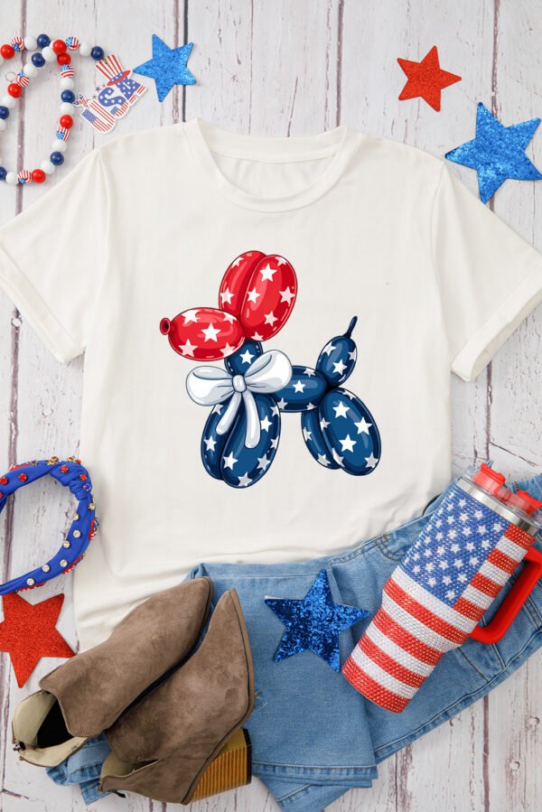 White American Flag Inspired Balloon Dog Graphic Cotton Blend T Shirt