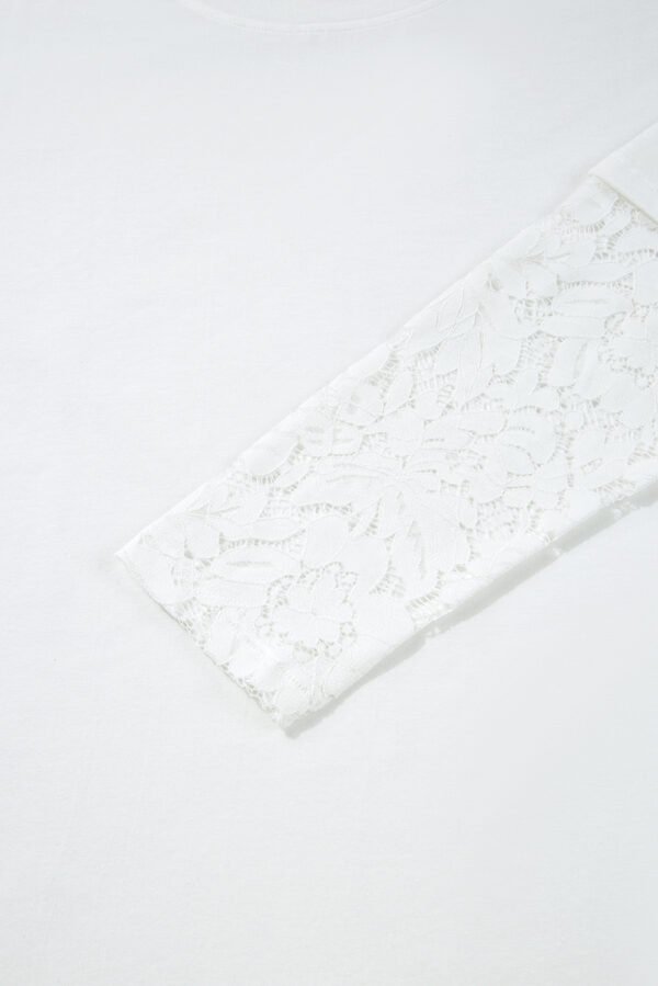White Lace Long Sleeve Insert Drop Shoulder Tee