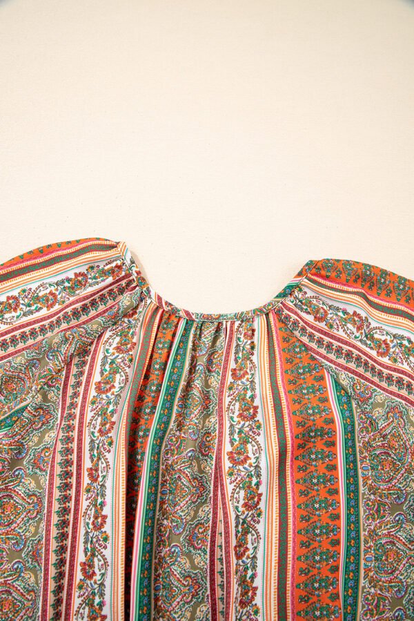 Red Bohemian Floral Print Buttoned V Neck Ruffle Tiered Dress