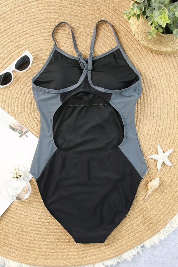Black Spaghetti Strap Cutout Back Sporty One Piece Swimsuit