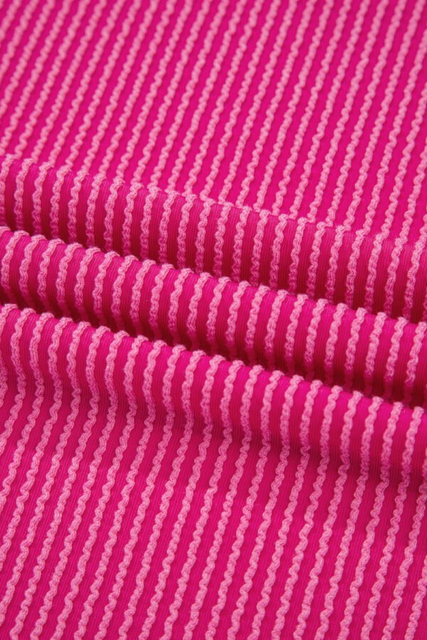 Rose Red 3D Spiral Ribbed Texture 2 Tones Patchwork Short Set