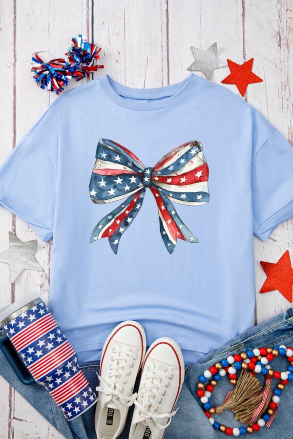 Myosotis July 4th Stars and Striped Bow Print Oversize Tee