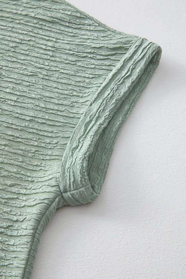 Grass Green Solid Color Textured Crinkle Short Sleeve T Shirt Dress