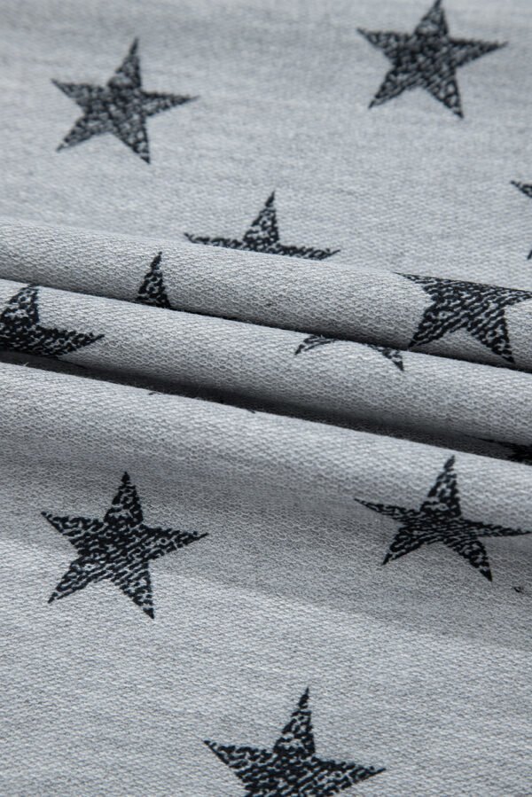 Gray Star Print Tiered Ruffled Sleeve Crew Neck T Shirt