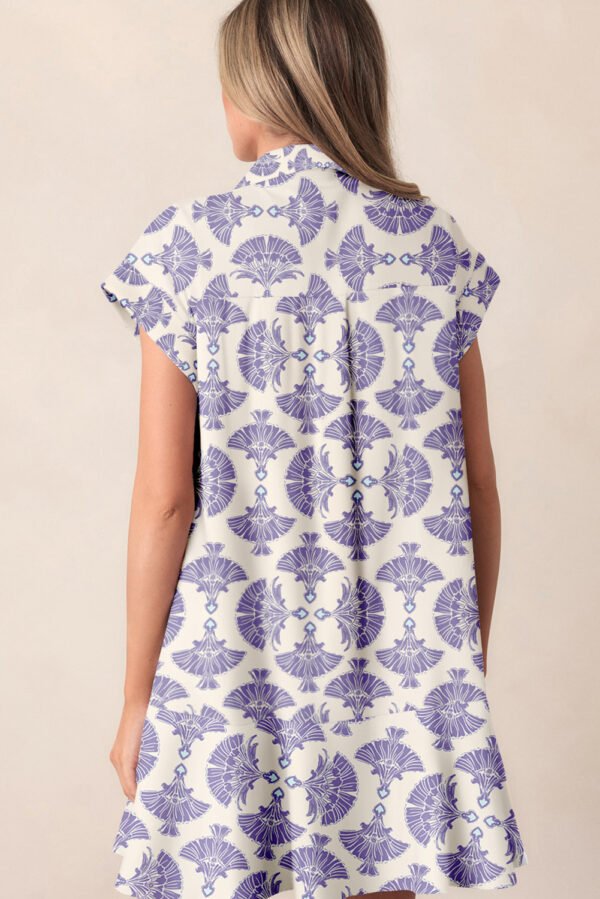 Sky Blue Printed Shirt Collar Half Button A-line Mini Dress