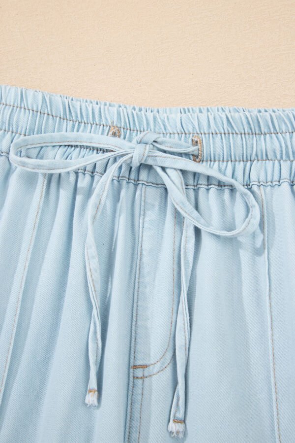 Beau Blue Light Wash Contrast Trim Center Seam Drawstring High Waist Wide Leg Denim Pants