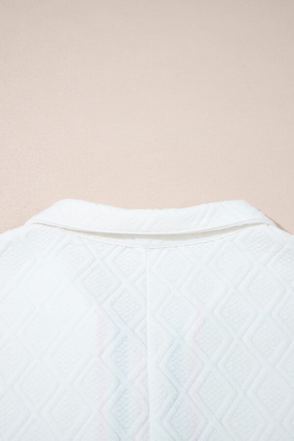 White Contrast Striped Collar Patchwork Textured Half Sleeve Blouse