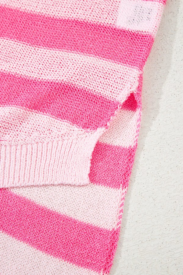 Pink Stripe USA Flag Notched Neckline Loose Sweater Vest